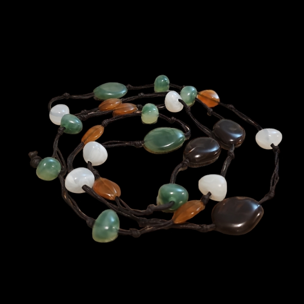 Handmade,Vintage Naturale Stone ( Jadine,Sardonyx,Opal )Long Necklace. - Picture 6 of 6